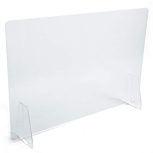 PLEXIDIRECT - Spuckschutz Plexiglas Schutzwand Thekenaufsatz Trennwand Büro Schreibtisch Acrylglas Büroschirm Niesschutz, 3mm Schirm, RAVI Tischfuß Plexi, 750 x 650 mm (BxH) Cover
