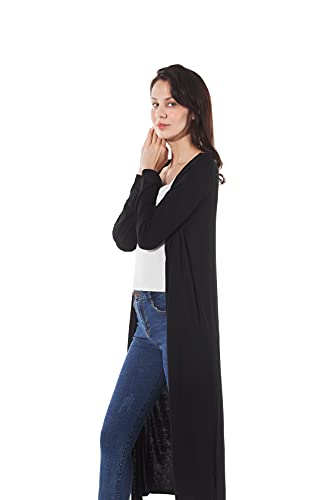 Image of Women's Solid Sweater Essential Duster Long Cascading Open Front Lightweight Blue Cardigan