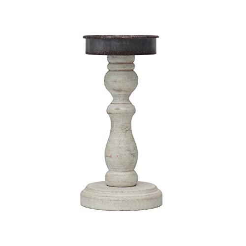 Paris Loft Farmhouse Hand Carved Wooden Pillar Candle Holder For Table Mantle, Shabby Chic Candle Holder Stick Stand For Christmas Wedding 8-7/8''H #TOP4