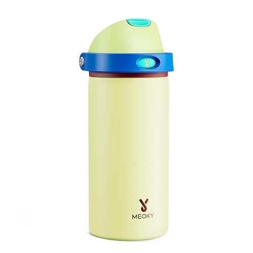 Image of 18 oz Insulated Water Bottle for Teens: Meoky Kids Water Bottle with 2-in-1 Straw and Spout Lid - Leak Proof, Cold for 24 Hours, BPA-Free for Boys Girls School Sports, Buttercup