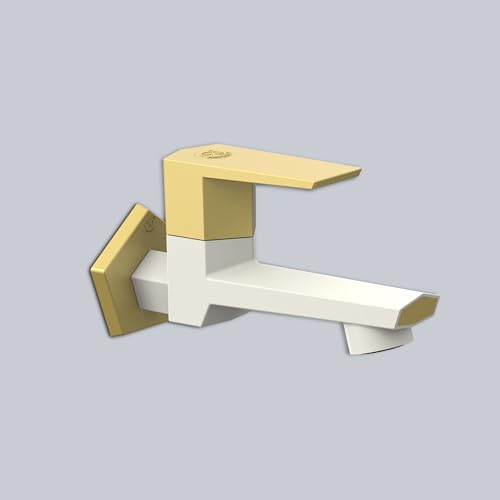 Image of RN PTMT Long Body Bib Cock for Bathroom | 15mm Long Body Foam Flow Water Tap with Flange | Luxury G20 Collection Faucet | High-Grade Engineering Polymer Tap (Ivory Bright Gold Dual, Pack of 1)
