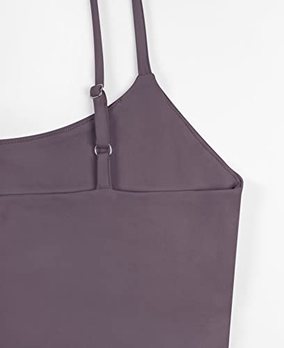 Reoria Women's 2Xl Summer Sexy Sleeveless Adjustable Spaghetti Strap Yoga Fitted Seamless Cami Crop Top - Grey Purple #TOP4