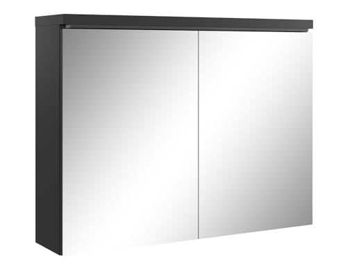 Badplaats Spiegelschrank Paso 80 x 60 cm Schwarz - Badezimmerschrank mit Spiegel und 2 Türen