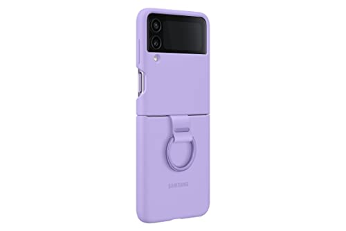 Image of Samsung Galaxy Z Flip 4 Silicone Cover with Ring, Protective Phone Case with Finger Loop, Matte Finish, Bold Style, Handheld Design, US Version, Bora Purple