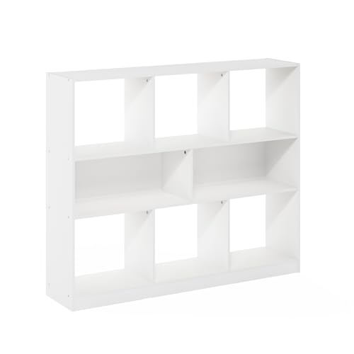 Image of Furinno DALY Book Shelf, 8-Cube Bookshelf, Horizontal Cube Storage Organizer Bookcase, 10.9 x 47.2 x 39.4, for Living Room, Bedroom, Home Office, White