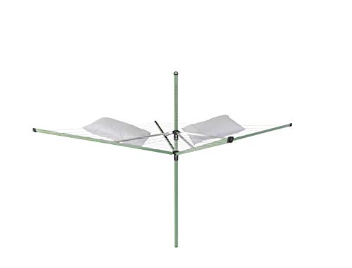 Image of Brabantia Lift-O-Matic Outdoor 4 Arm Clothesline (164 ft /O 1.8 inch) Height Adjustable, Folding Clothes Drying Rack + Ground Spike, Cover + Bag of Clothespins (Green)