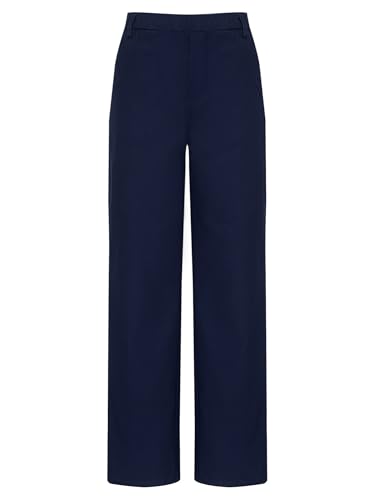 Aislor Pantalones Largos Formales para Niños Bolsillos Pantalones De Cintura Elásticos Traje De Color Sólido Uniforme Escolar Disfraz Casual De Fiesta Azul Marino A 13-14 años