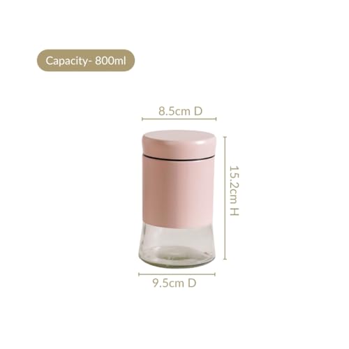 Image of Nestasia Metal Jacketed Glass Jars Set of 4 (800 ml) | Airtight See - Through Glass Containers with Lids for Kitchen Storage - Ideal for Storing Snacks, Dry Fruits, Pickles or Pulses (Pastel Pink)