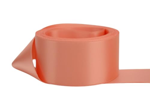Image of Ribbon Bazaar Double Faced Satin - Premium Gloss Finish - 100% Polyester Ribbon for Gift Wrapping, Crafts, Scrapbooking, Hair Bow, Decorating & More - 3 /8 inch Salmon 50yd
