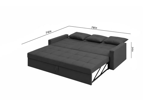 Image of Casaliving Treshta 3 Seater Pull-Out Premium Fabric Sofa Cum Bed Sofa Set for Living Room (Black Fabric Color) Premium Fabric Sofa Set for Living Room Sofa Cum Bed