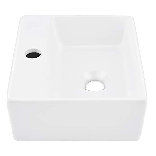 Vasoyo Small Wall Mount Corner Bathroom Vessel Sink White Rectangle Porcelain Ceramic Above Counter Vessel Sink Single Faucet Hole Art Basin #TOP3