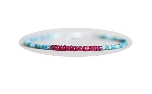 Bracelet de perles turquoise rubis 2mm, gourmette fine argent stacking