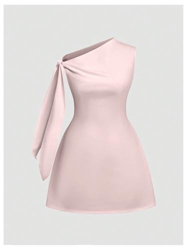 GORGLITTER Women's Off The Shoulder Mini Dress Tie Shoulder Asymmetrical A Line Flared Chic Cocktail Dresses2