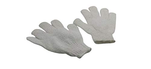BrushmanExfoliating Dual Texture Bath Gloves for Shower, Spa, Massage and Body Scrubs, Dead Skin Cell Remover, Gloves with hanging loop (1 Pair Heavy Glove) (white)