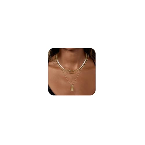 Layered Gold Necklaces for Women,14K Gold Plated Dainty Stackable Stack Choker Necklaces for Women Trendy Layering Pendant Chain Necklace Set Gold Jewelry for Women Gifts