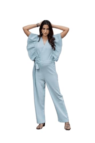 Image of Women's Elegant Maxi Jumpsuit - Flowy Wide-Leg One-Piece Outfit | Sleeveless /Long Sleeve, Party & Casual Wear (WK 4747 M)