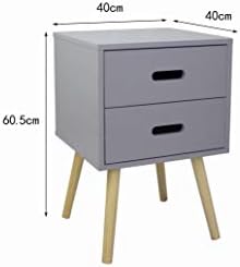 Woodluv MDF 2 Drawer Bedside Side Table Storage Unit,Grey, 40 x 40 x 61.5 cm