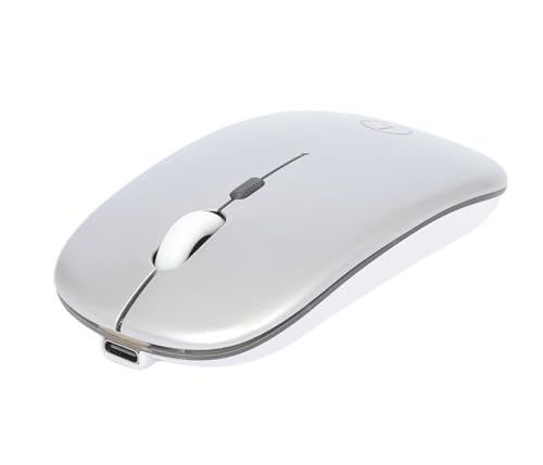 Leasy. Raton inalambrico con Alfombrilla incluida, Raton Bluetooth, Incluye Receptor USB 2.4G, Ligero y Recargable, Compatible con PC,Mac, Portatil, (Plata)