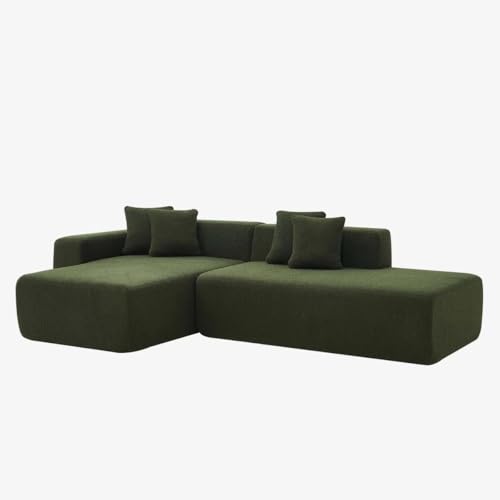 Image of Modern Classic L Shape Sectional Sofa Set, Chesterfield Style 4 Seater Sofa Set with Pillows for Living Room, Bedroom and Office and Hallway Colour (Green L-S)