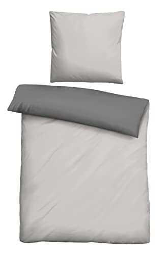 biberna 0455775 Bettwäsche Garnitur mit Kopfkissenbezug Linon 1x 155x220 cm + 1x 80x80 cm, sturmgrau