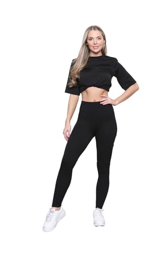 Legging côtelé janisramone extensible à taille haute en taille 40-42 noir