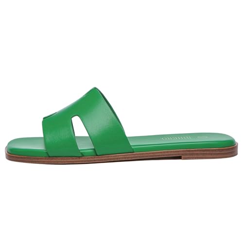 Image of Rihero Flat Sandals Women Dressy Comfortable Slip On Leather Slide Sandals