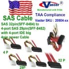 Super E Cable 20504 Computer SAS Cable, SAS 32-pin to 4 SAS 29-pin + 4-pin Power Cable, 20 Inches