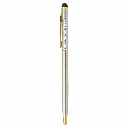 Image of Personalised Ballpoint Pen with Stylus - Custom Engraved Gold Metal Pen for Touchscreen Devices | Smooth Writing Executive Pen for Office, Students & Professionals