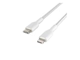 Belkin BoostCharge Nylon Braided USB C to Lightning Cable 6.6ft/2M - MFi Certified 18W Power Delivery iPhone Charger Cord - Apple Charger USB C Cable - Fast Charging for iPhone 14, iPhone 13 - White
