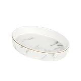 Soap Dish, Ceramic Marble Gold Soap Holder Soap Bar Holder, Oval Soap Dish for Shower Bathroom Kitch