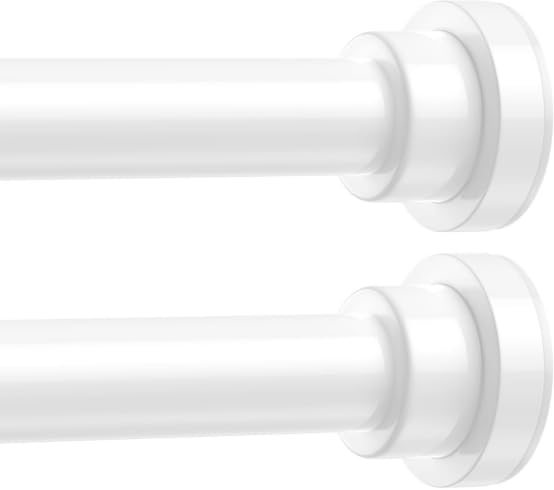 Image of Shower Rods 31-49 inch 2Pcs White Spring Shower Tension Rod Adjustable | 7 /8 inch Tension Curtain Rods Carbon Steel Tube, Rust-Proof Non-Slip Tool-Free, Tension Rod for Windows Bathroom Room Divider