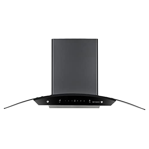 Faber 90 cm 1200 m³/hr Auto-Clean curved glass Kitchen Chimney (Hood Polo HC SC FL BK 90), Filterless technology, Touch & Gesture Control, Black)
