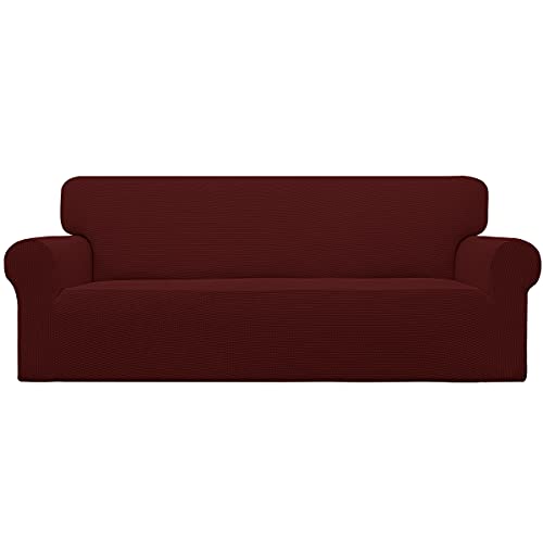 Image of Easy-Going Stretch Oversized Sofa Slipcover 1-Piece Sofa Cover Furniture Protector Couch Soft with Elastic Bottom for Kids, Polyester Spandex Jacquard Fabric Small Checks Wine