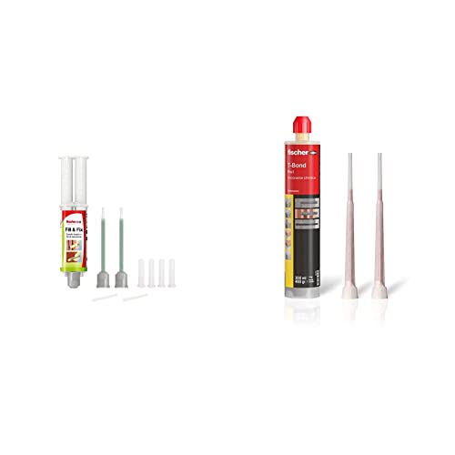 Fischer FILL & FIX Ripara fori Tasselli e Fissaggi su Muro e Legno, Siringa Colla di Montaggio, Include 4 Tasselli a Rete, 51098 & T-Bond Pro.1, Tassello Chimico in Resina Hybrid, 71778