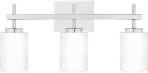 Quoizel WLB8622C Wilburn Transitional Opal Etched Glass Large Bath Vanity Wall Light, 3-Light 25 Total Watts, 10" H x 22" W, Polished Chrome