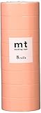 カモ井加工紙 Kamoi Processing Paper MT08P188R mt Masking Tape, 8 Pieces, Salmon Pink, Width 0.6 inches (15 mm) x 23.2 ft (7 m), Pack of 8 Rolls of Same Color