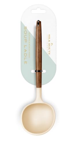 Silk Route Home Acacia Wood & Cream Silicone Soup Ladle Kitchen Utensil