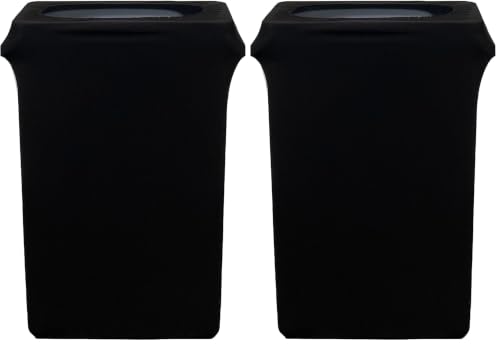 Image of YOUR CHAIR COVERS - 23 Gallon Black Spandex Slim Jim Narrow Trash Can Cover - Wrinkle-Resistant, Stretchable, and Stylish for Events and Commercial Use (Cover ONLY, Trash CAN NOT Included) (Pack of 2)