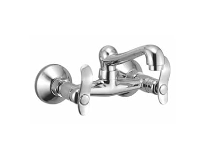 RIVIA Solo Brass Sink Mixer with Swinging Spout, Silver, Chrome Finish