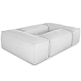 DESHOME - Salón de jardín exterior interior 220 x 160 cm, puf sofá rectangular suave: Puff sofá con relleno desenfundable diseño moderno - Light Puff (gris luz)