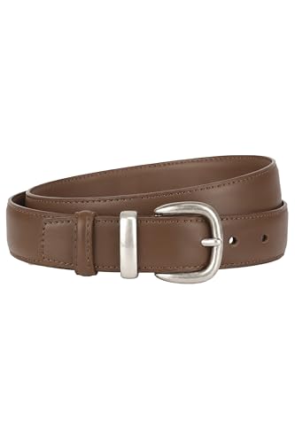 OWNFUN Brown Leather Belt Women Genuine Leather Belt for Jeans Pants with Silver Buckle
