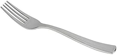 Kaya Shiny Metallic Silver Plastic Disposable Forks (24 Count) - Sturdy & Elegant Cutlery, Perfect for Parties, Catering & Special Events