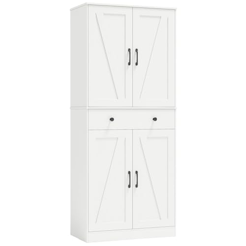 COSTWAY 183cm Tall Kitchen Cupboard, 4-Door Buffet Pantry Storage Cabinet with 3 Adjustable Shelves, Drawer & Anti-tipping Device, Freestanding Farmhouse Sideboard Organizer Unit