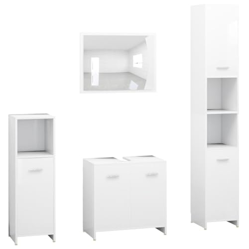 vidaXL Conjunto de Muebles de Baño 4 Piezas Aseo Almacenamiento Almacenaje Mueble Estante Lavadero Ordenado Robusto Estable Contrachapada Blanco
