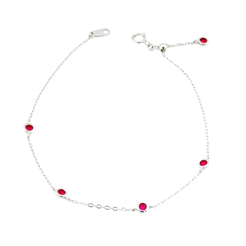 18k Gold Plated Over S925 Sterling Silver With Created Ruby Station Bezel Set, 7.5 inches Adjustable Dainty Chain Stackable Bracelet, July Birthstone Jewelry Gift for Women - Main Image