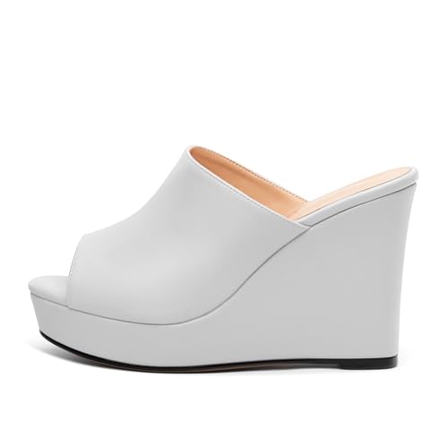 Women's Platform Heels Wedge Sandals Open Toe Slip on High Heels Comfortable Matte Mules Heeled Sandals Dressy Pumps Shoes2