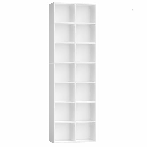 FOTOSOK 71'' Tall Bookshelf with 14 Cubes, 7 Tier Double Wide White Bookshelf with 6 Adjustable...