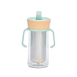 The First Years CoolCore Stainless Steel Straw Cup - Insulated Leak Proof Sippy Cup Trainer Converts to Toddler Water Bottle - Pop to Sip Design with Improved Flow - Peach/Mint - 8 Ounces