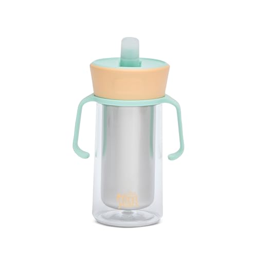 The First Years CoolCore Stainless Steel Straw Cup - Insulated Leak Proof Sippy Cup Trainer Converts to Toddler Water Bottle - Pop to Sip Design with Improved Flow - Peach/Mint - 8 Ounces