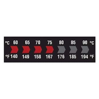 Digi-Sense Reversible 7-Point Horizontal Temperature Label Black/Red, 60-90C/140-194F; 10/Pk